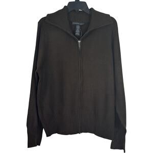 Josephine Chaus Brown Full‎ Zip Sweater XXL Ribbed Collar Long Sleeve